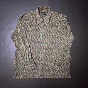 Vtg Pronti Loop Collar Shirt Mens XL Green Ribbed Textured 1990s Disco Flowy